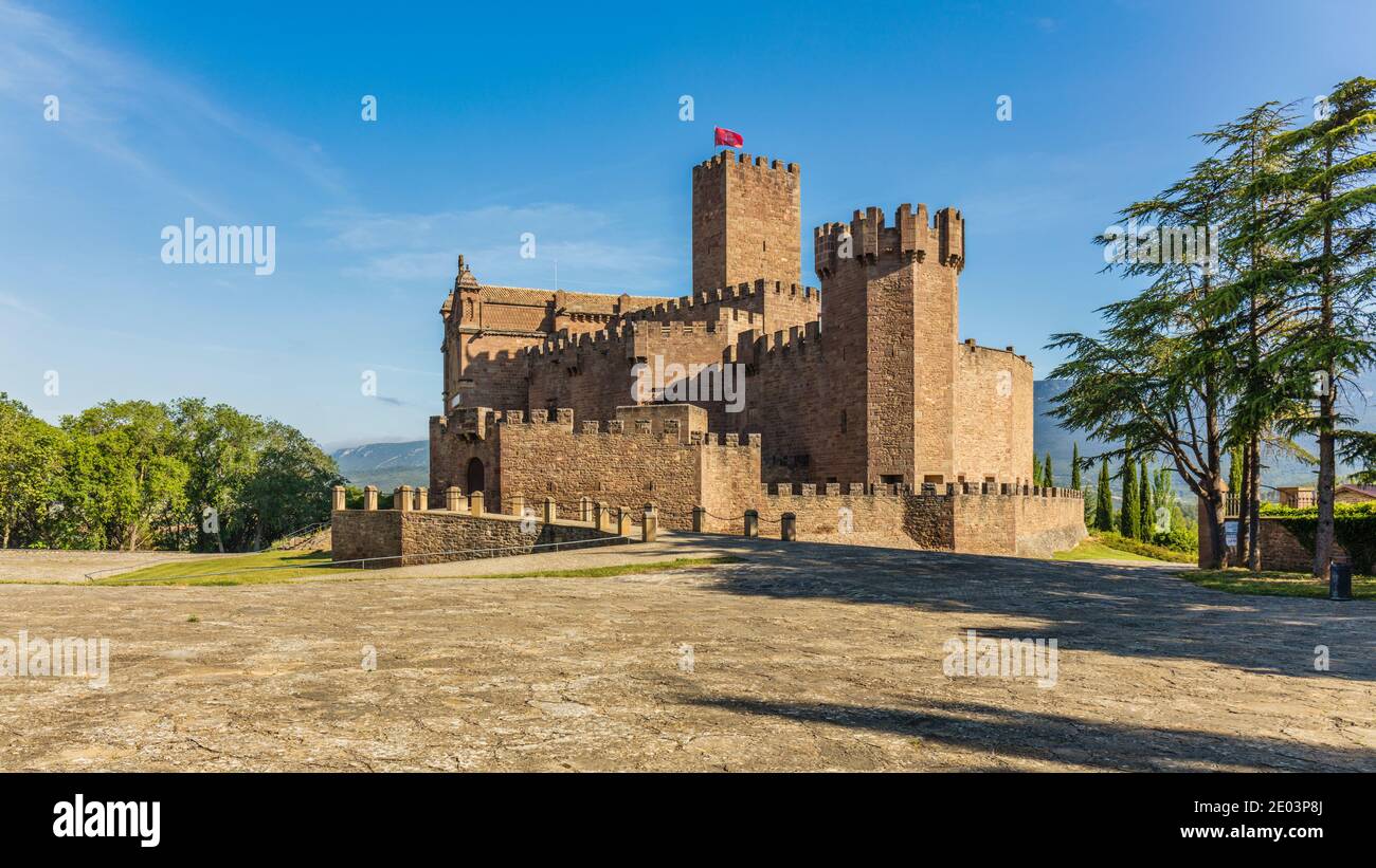 Castillo de Javier oder Schloss Xavier, Javier, Navarra, Spanien. Geburtsort des spanischen katholischen Priesters und Missionars Franz Xaver im Jahre 1506. Stockfoto