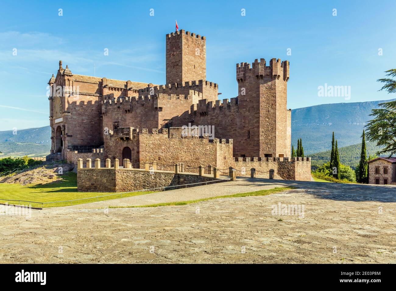 Castillo de Javier oder Schloss Xavier, Javier, Navarra, Spanien. Geburtsort des spanischen katholischen Priesters und Missionars Franz Xaver im Jahre 1506. Stockfoto