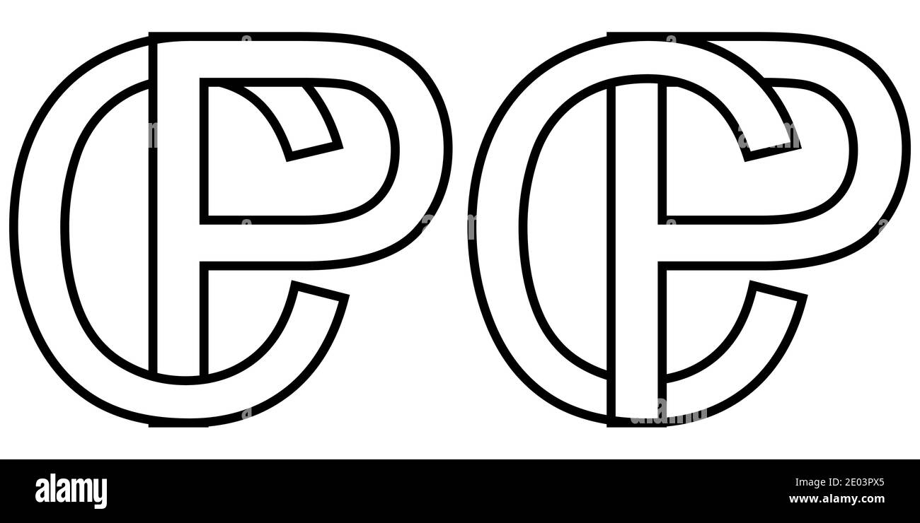 Logo Zeichen pc CP Symbol Zeichen zwei Zeilensprungbuchstaben P, C Vektor Logo pc, CP erste Großbuchstaben Muster Alphabet p, c Stock Vektor