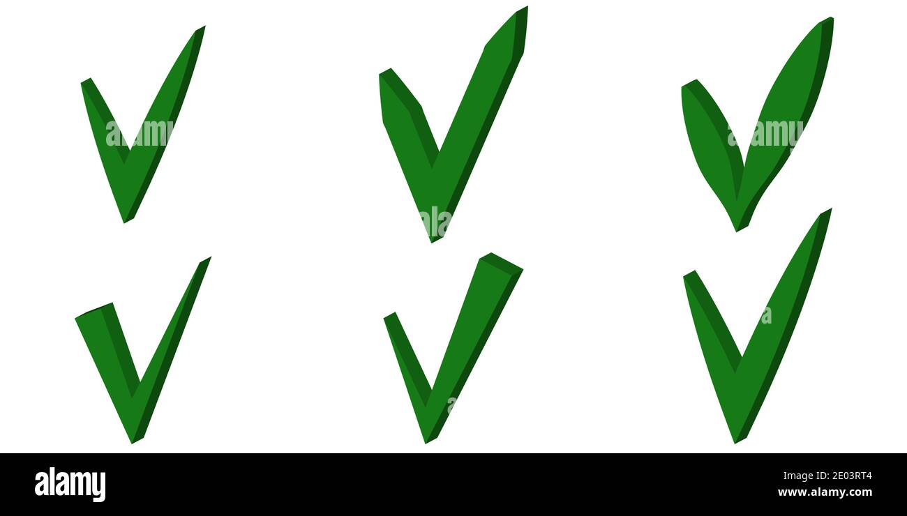 Grünes 3D-Häkchen OK-Zeichen setzen, Vektor-Häkchen-Zeichen Genehmigungs-Wahlen Stock Vektor