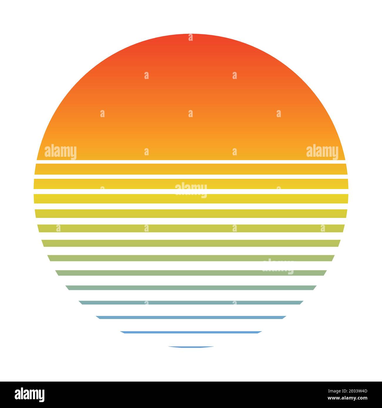 Retro Sonnenuntergang über dem Meer mit gradienten Silhouette von Sonne und Wasser. Vintage-Stil Sommer-Logo Icon-Stil 80er Jahre 90er Jahre Stock Vektor