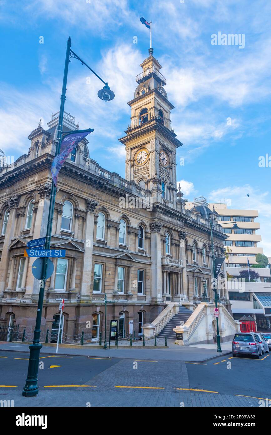 Blick auf das Rathaus von Dunedin in Neuseeland Stockfoto