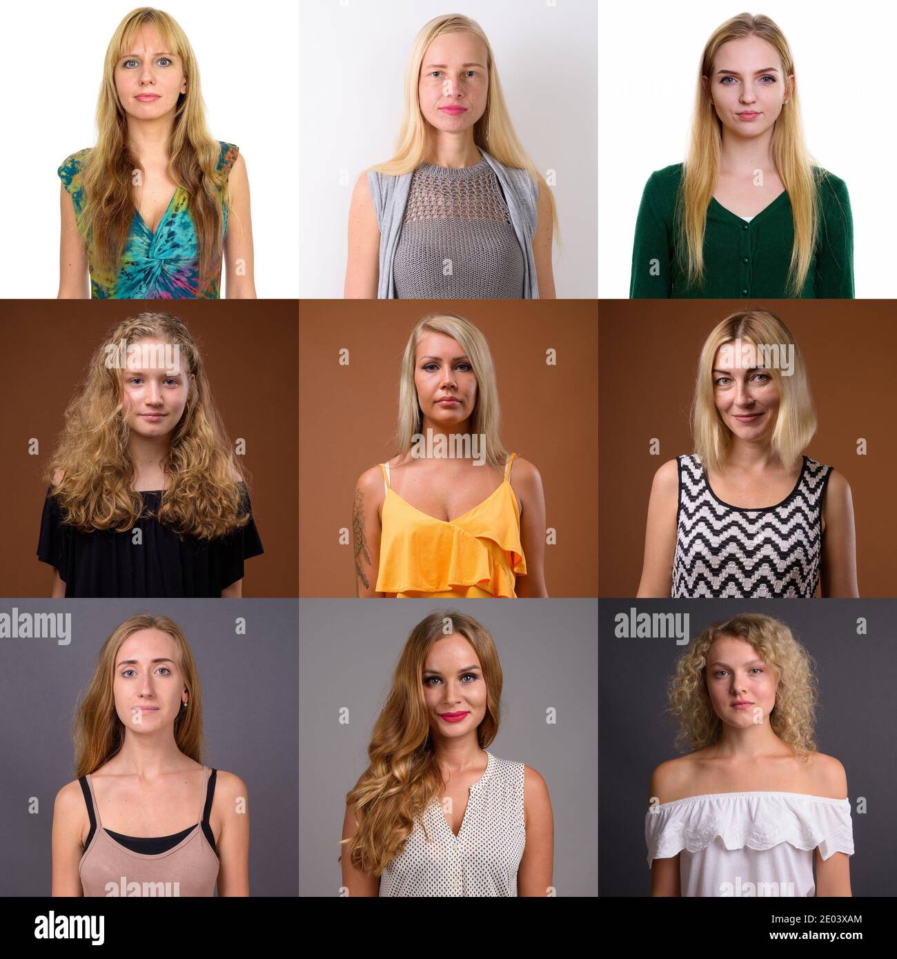 Collage von Frauen, die die Kamera betrachten, die im Studio aufgenommen wurde Stockfoto