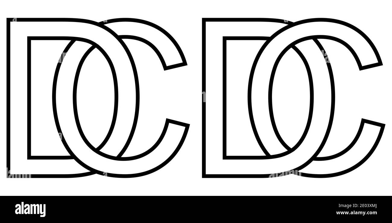 Logo cd dc Symbol Zeichen zwei Zeilensprungbuchstaben C D, Vektor-Logo cd dc erste Großbuchstaben Muster Alphabet c d Stock Vektor