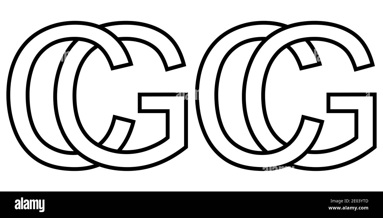 Logo Zeichen gc cg Symbol Zeichen zwei Zeilensprungbuchstaben g, c Vektor Logo gc, cg erste Großbuchstaben Muster Alphabet g, c Stock Vektor
