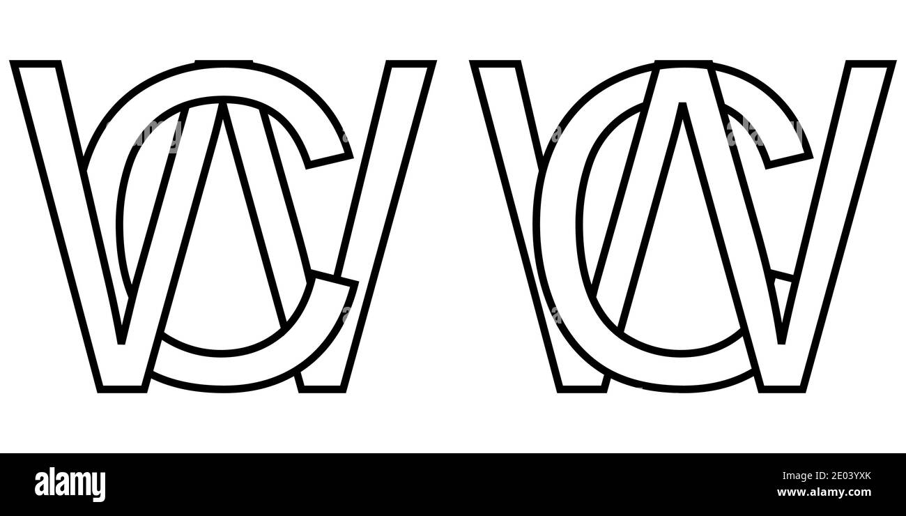 Logo Zeichen wc cw Icon Zeichen zwei Zeilensprungbuchstaben W, C Vektor Logo wc, cw erste Großbuchstaben Muster Alphabet w, c Stock Vektor