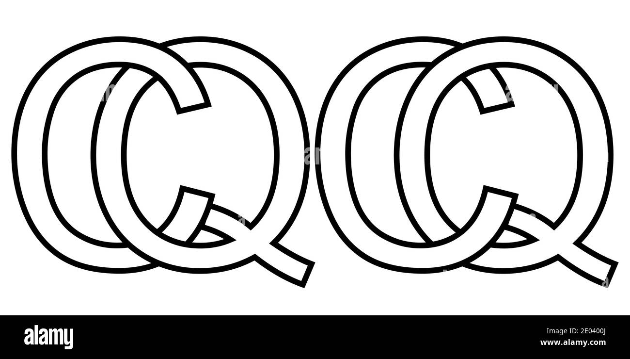 Logo Zeichen qc und cq Symbol Zeichen zwei Zeilensprungbuchstaben Q, C Vektor-Logo qc, cq erste Großbuchstaben Muster Alphabet q, c Stock Vektor