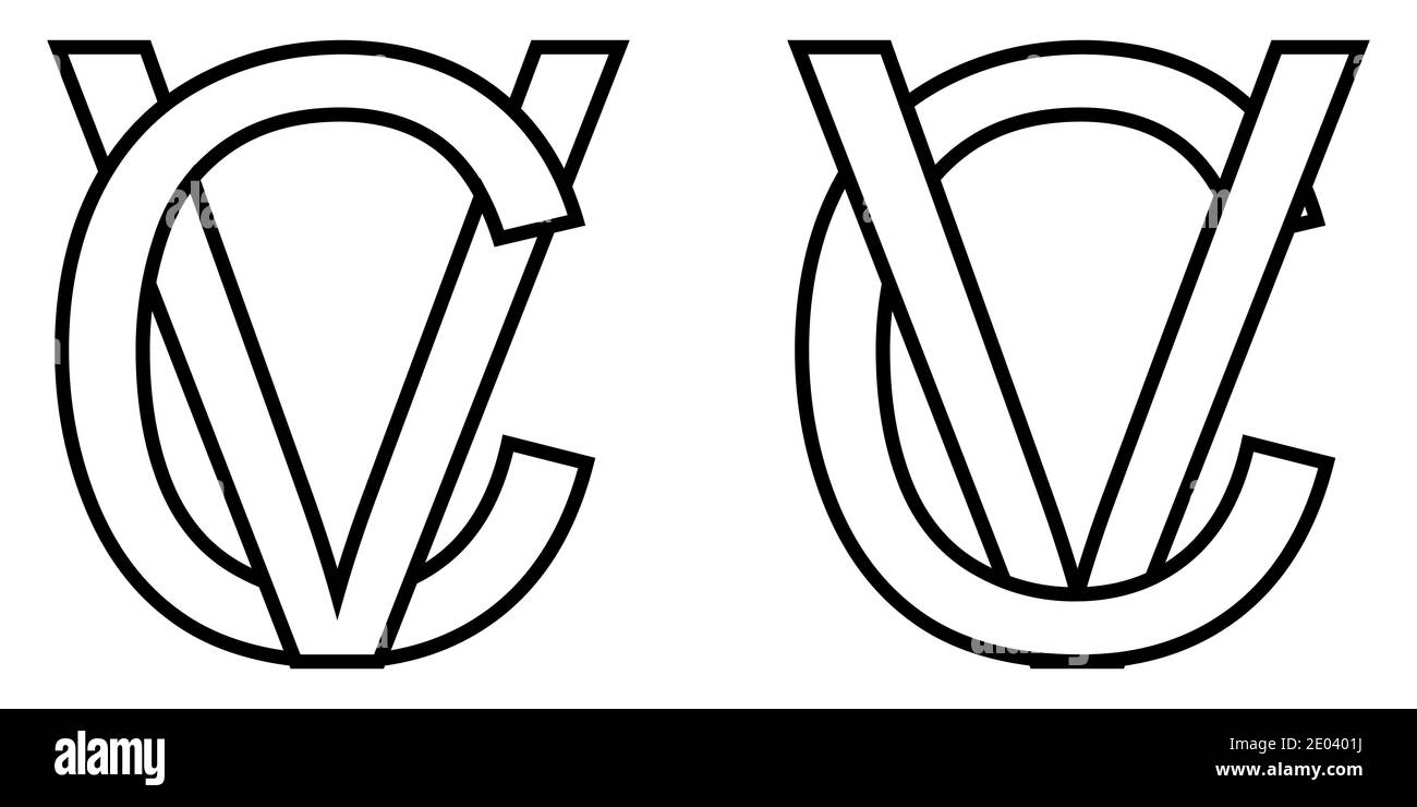 Logo Zeichen vc cv Symbol Zeichen zwei Zeilensprungbuchstaben V, C Vektor Logo vc, cv erste Großbuchstaben Muster Alphabet V, c Stock Vektor