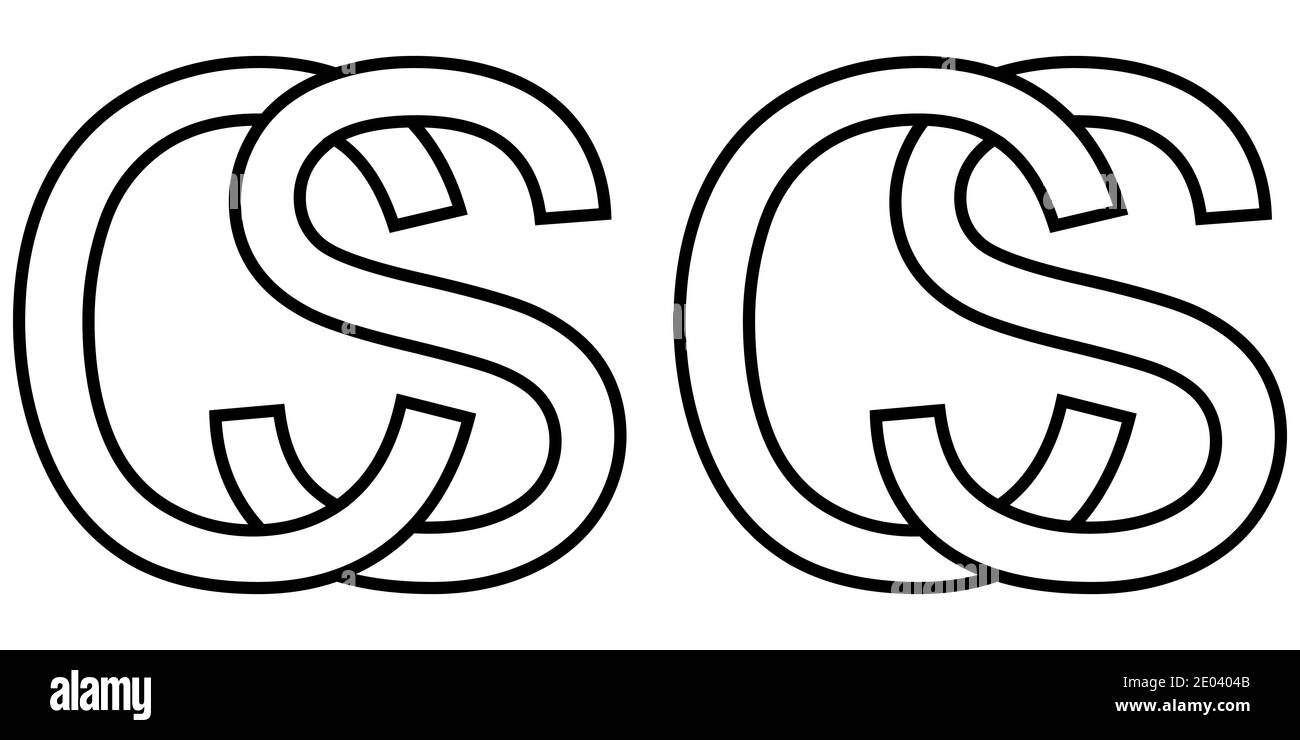 Logo Zeichen sc cs Symbol Zeichen zwei Zeilensprungbuchstaben S, C Vektor Logo sc, cs erste Großbuchstaben Zähler Muster Alphabet s, c Stock Vektor
