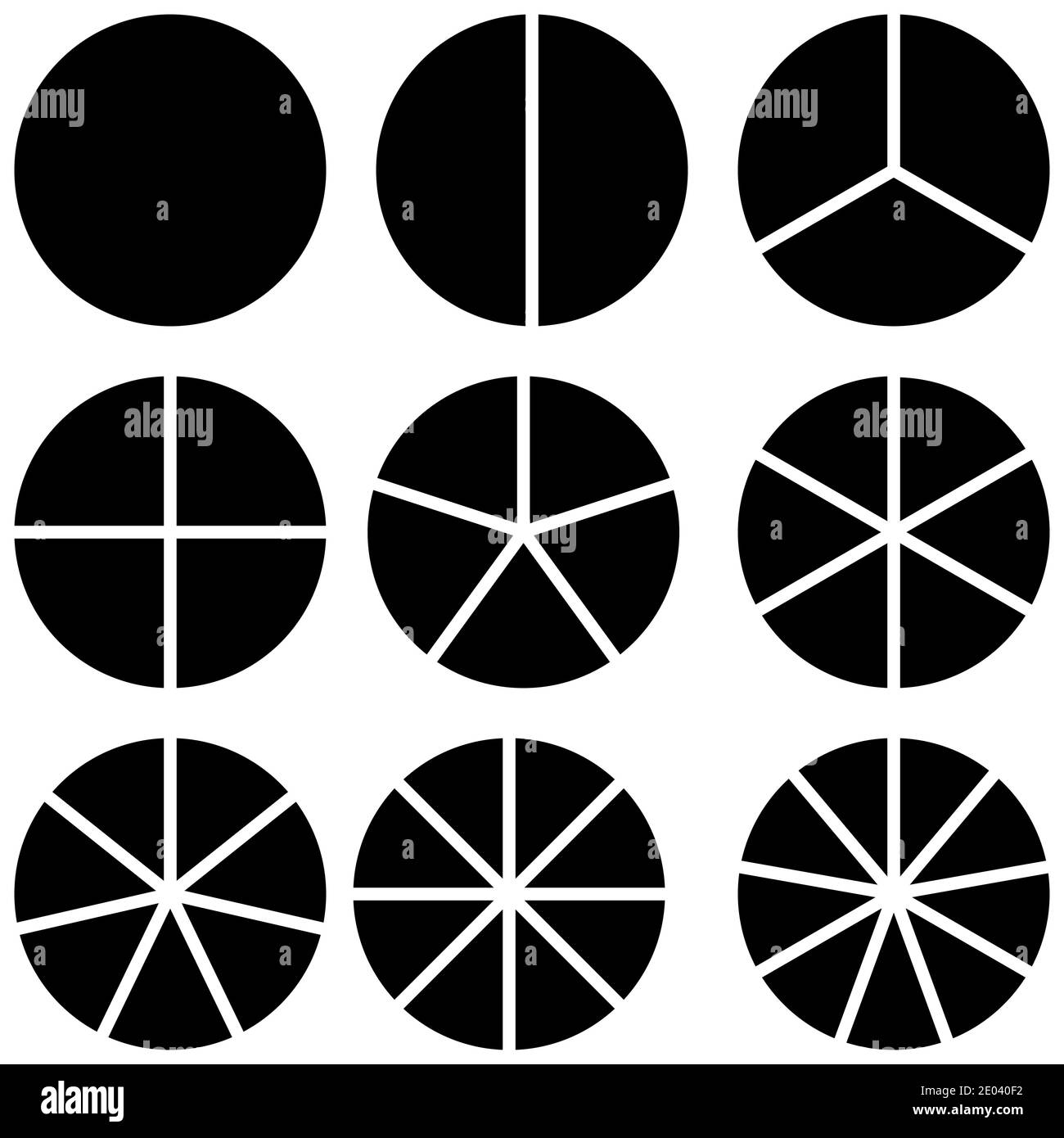 Setzen Sie Infografik Symbole Kreise geteilt durch Radius in Sektoren, Vektor des Kreissektors für die Visualisierung von Infografik Daten Informationen Stock Vektor