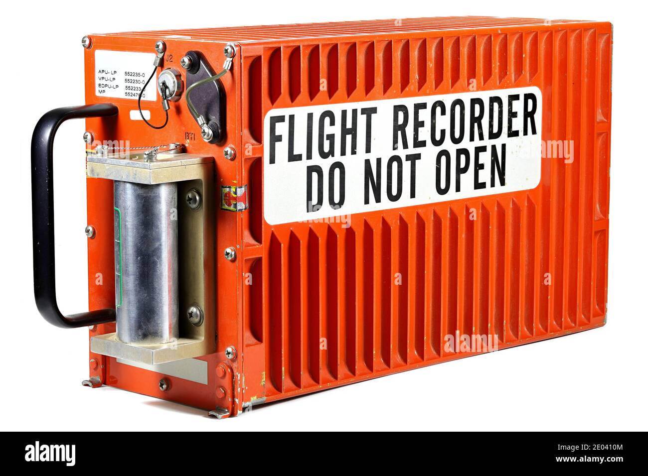 Flight Data Recorder aus Flugzeugen isoliert auf weißem Hintergrund Stockfoto