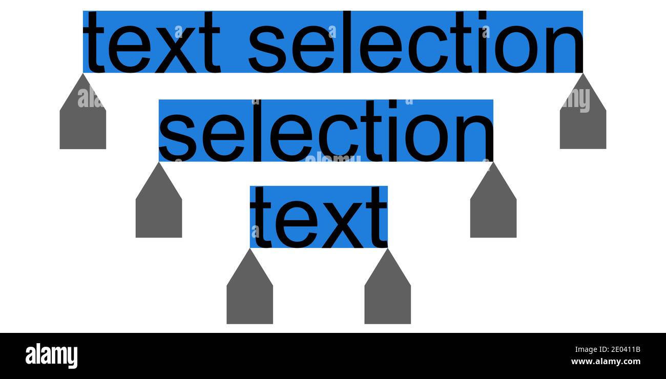 Symbol-Text-Auswahlzeichen, Vektor-Text-Auswahlzeichen blau mit Begrenzern Stock Vektor