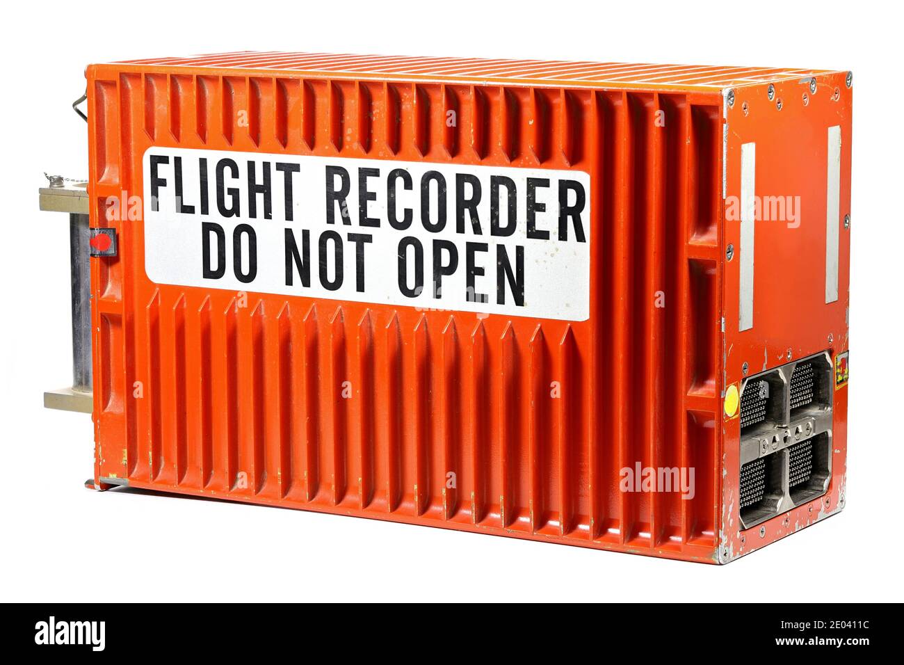Flight Data Recorder aus Flugzeugen isoliert auf weißem Hintergrund Stockfoto