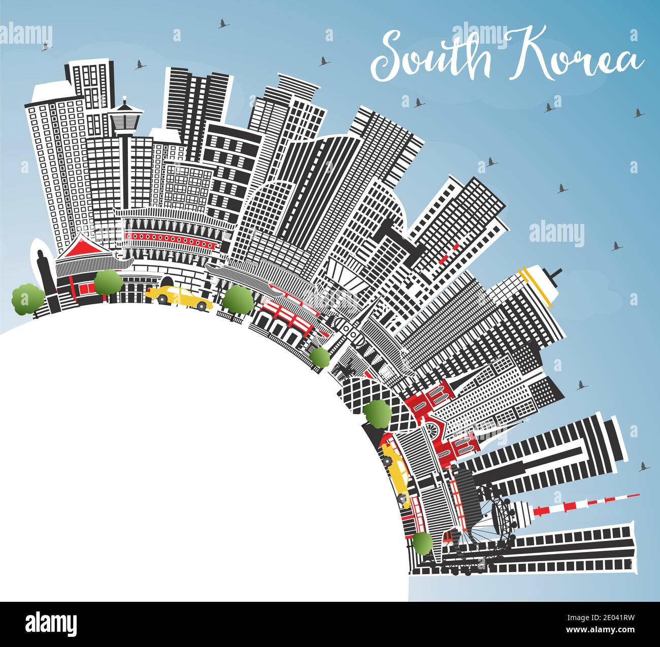 Südkorea City Skyline mit grauen Gebäuden, Blue Sky und Copy Space. Vektorgrafik. Tourismuskonzept mit historischer Architektur. Stock Vektor