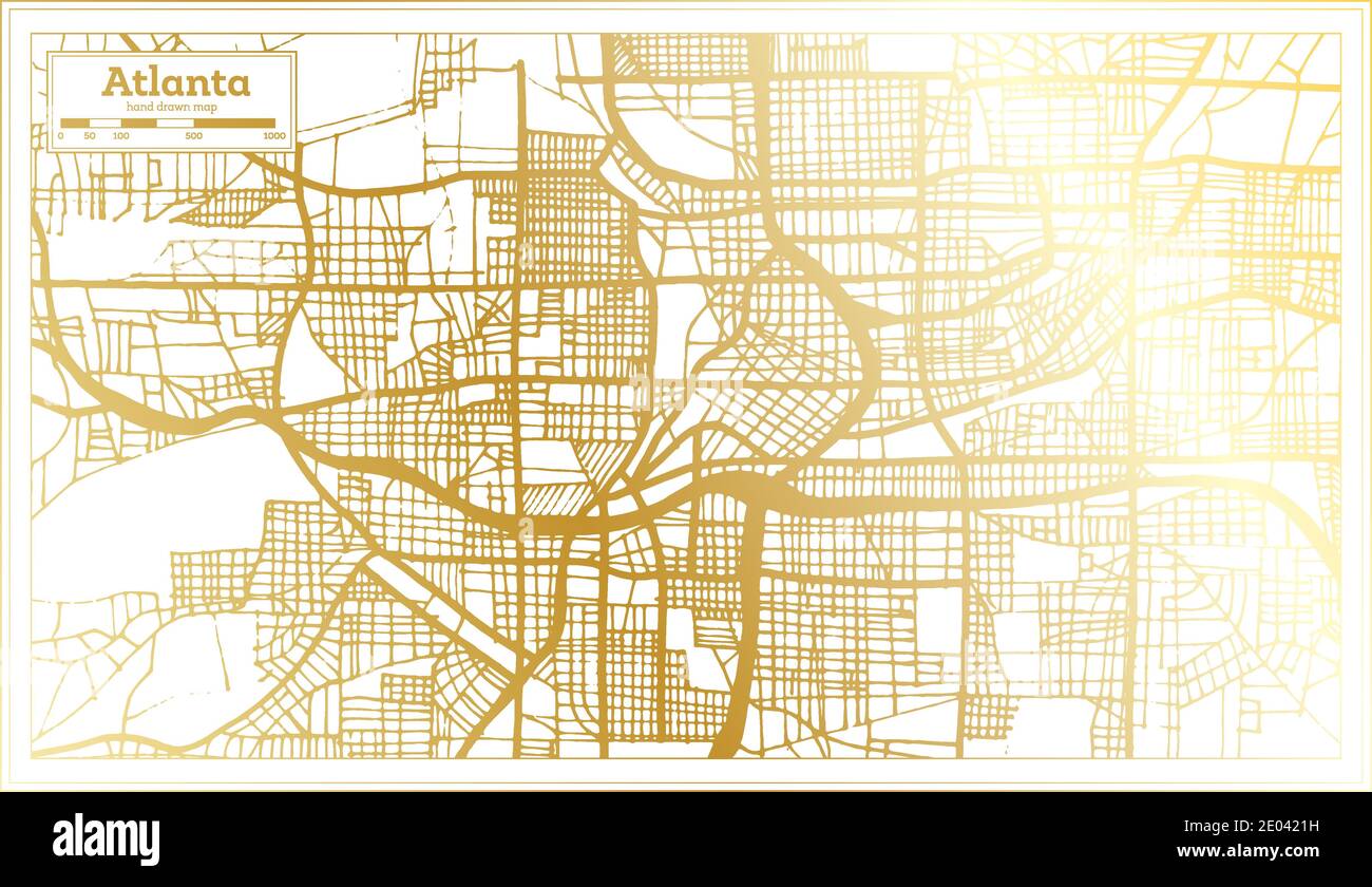 Atlanta Georgia USA Stadtplan im Retro-Stil in Golden Color. Übersichtskarte. Vektorgrafik. Stock Vektor