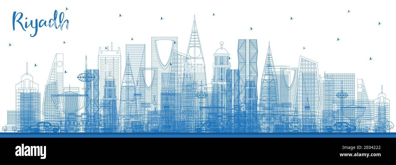 Umrisse Riyadh Saudi Arabien Skyline der Stadt mit blauen Gebäude. Vector Illustration. Business Travel und Konzept mit moderner Architektur. Stock Vektor