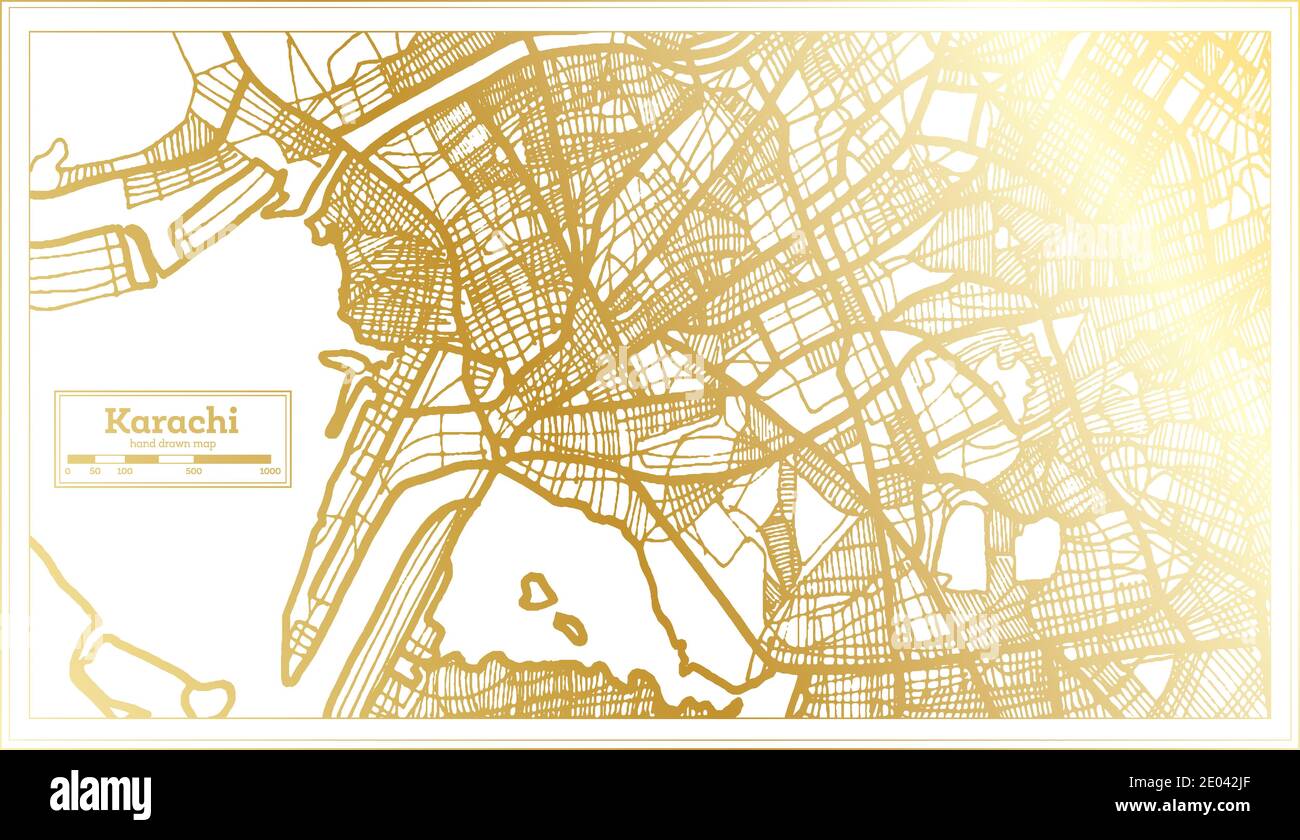Karachi Pakistan Stadtplan im Retro-Stil in Golden Color. Übersichtskarte. Vektorgrafik. Stock Vektor