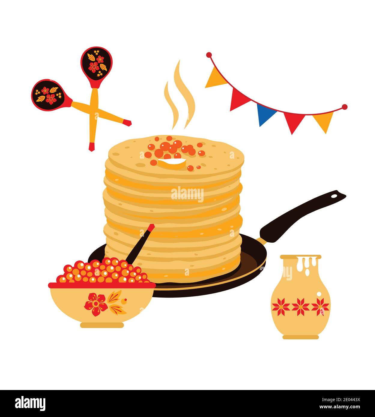 Die Pfannkuchen, die von einem Haufen, leckere Backwaren auf einem Teller, Stock Vektor