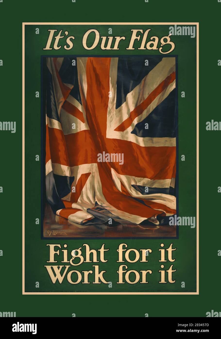 Vintage WW1 Propaganda Poster "Es ist unsere Flagge. Kämpft dafür. Arbeit für sie “/ erster Weltkrieg 1. Weltkrieg Guy Lipscombe ; Henry Jenkinson Ltd., Kirkstall (Leeds) und London. Plakat mit der britischen Flagge. Lipscombe, Guy, Künstler London : herausgegeben vom Parliamentary Recruiting Committee, 1915. Weltkrieg, 1914-1918--Rekrutierung & Eintragung--Großbritannien Flaggen--British--1910-1920 Lithographien--Farbe--1910-1920. Kriegsplakate --britisch --1910-1920. Stockfoto