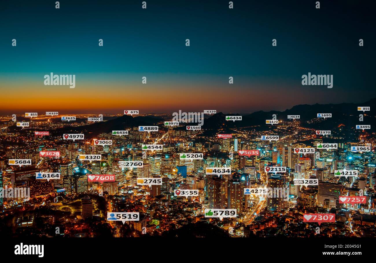 Symbole für soziale Medien und Benachrichtigungen. Social Networking-Dienst Stockfoto