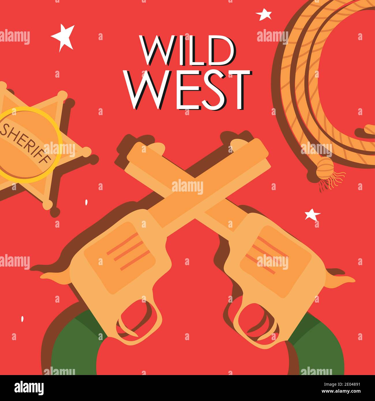 Wild West Cowboy-Waffen und Sheriff Stern-Design, Western America und usa Thema Vektor-Illustration Stock Vektor