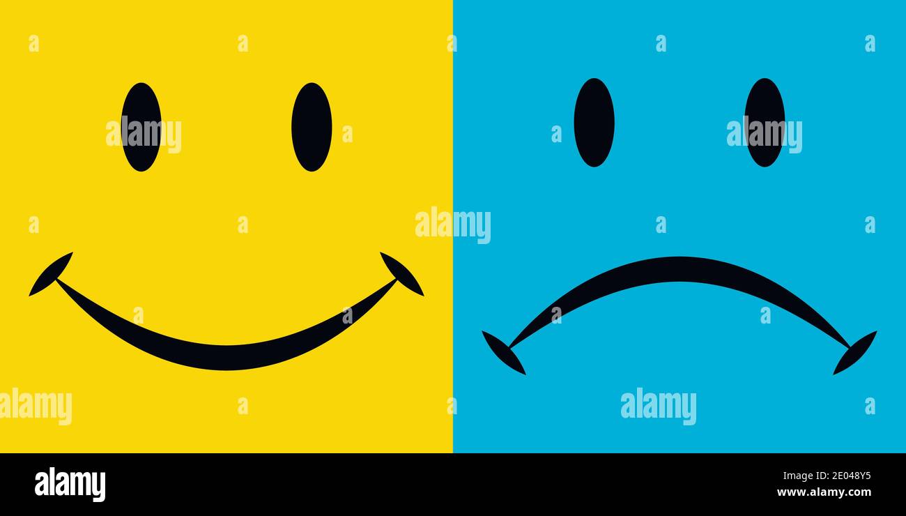 Lächeln und Leid, die Emotionen Freude und Enttäuschung, Vektor-Ikonen, Emotionen von Glück und Traurigkeit Stock Vektor