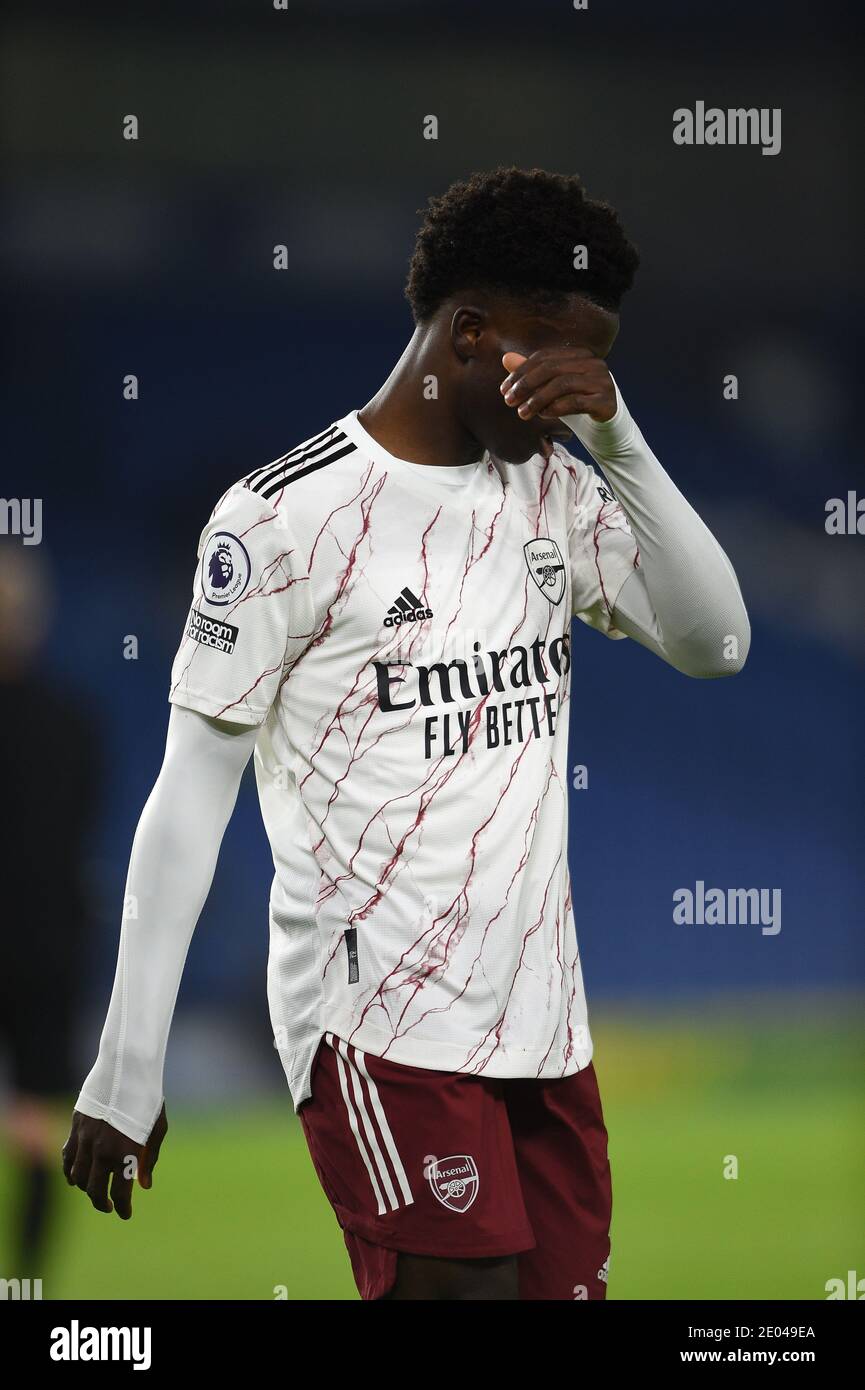 Brighton und Hove, Großbritannien. Dezember 2020. Arsenals Bukayo Saka während des Premier League-Spiels im American Express Community Stadium, Brighton and Hove Bild von Daniel Hambury/Focus Images/Sipa USA 29/12/2020 Quelle: SIPA USA/Alamy Live News Stockfoto