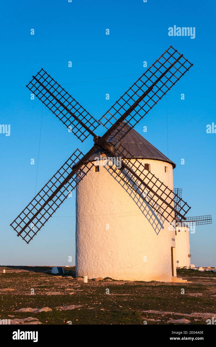 Windmühlen in Campo de Criptana, Ciudad Real, Spanien Stockfoto