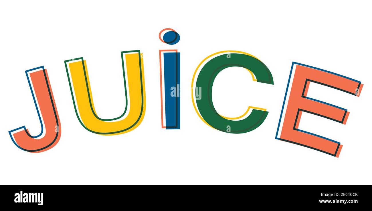 Wort Saft minimalistische bunte Buchstaben, Vektor-Logo Symbol Zeichen Saft Stock Vektor