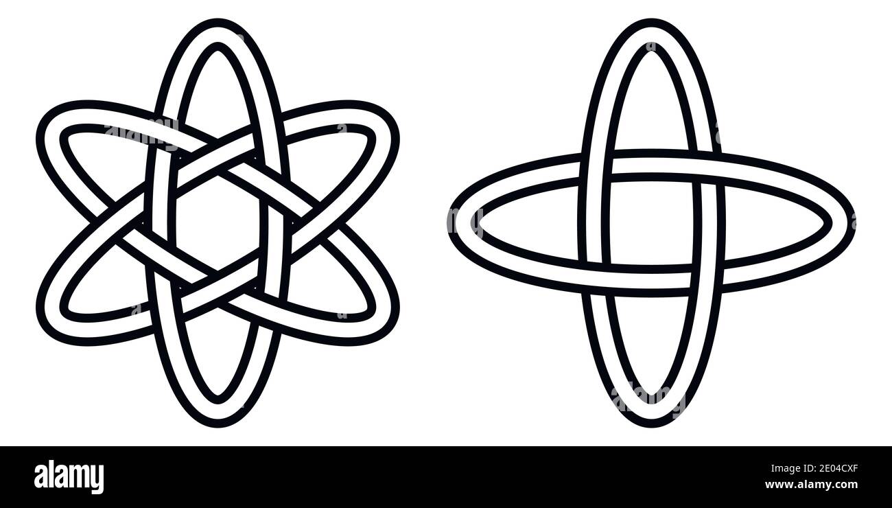 Muster-Digitalwissenschaft, Ikone der Atombewegung von Elektronen in einer Umlaufbahn, das Vektorzeichen der Quantenphysik Stock Vektor
