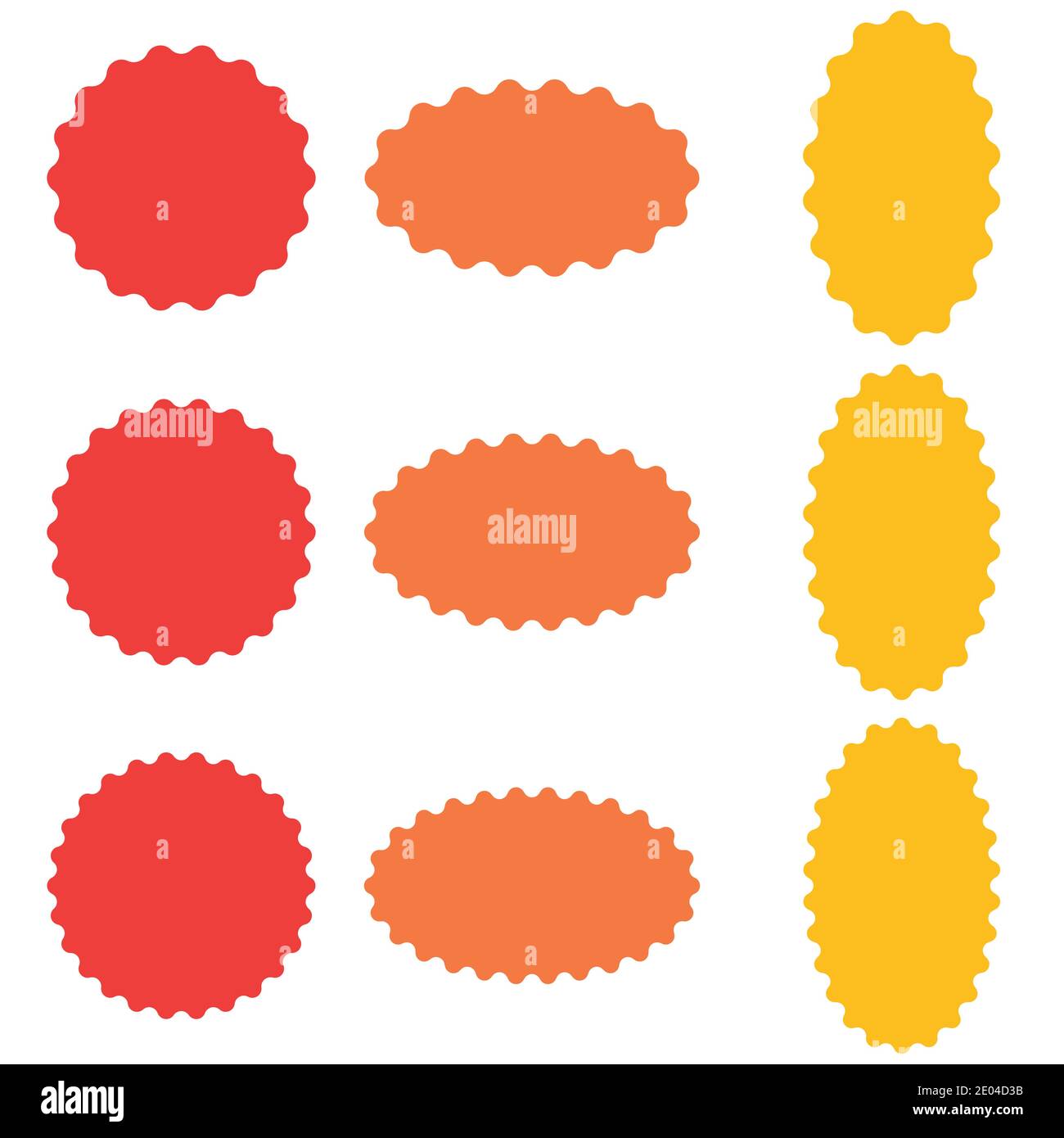 Kreis- und ovaler Abzeichen-Aufkleber, Starburst-Sprechblasen, Vektor-Aufkleber mit welligen Kanten, Abzeichen-Vorlage Stock Vektor