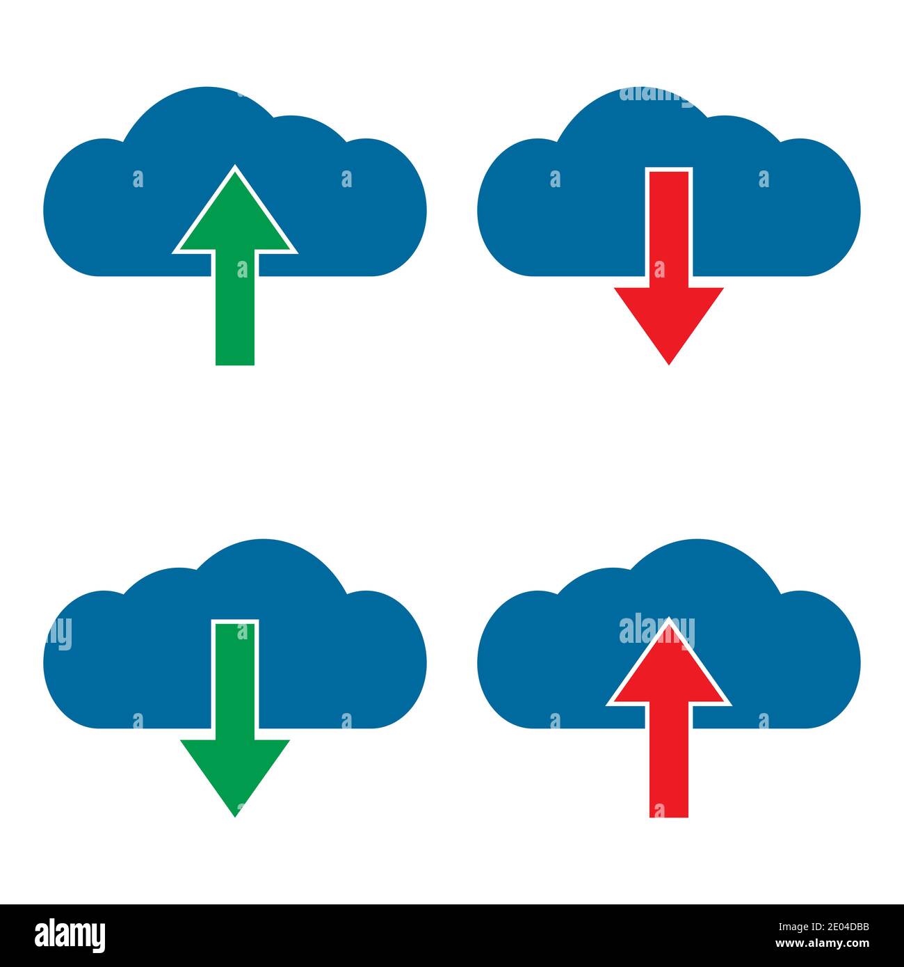 Stellen Sie Cloud-Symbol zum Herunterladen und Hochladen ein, Vektor-Download und -Upload-Illustration, Cloud-Computing Stock Vektor