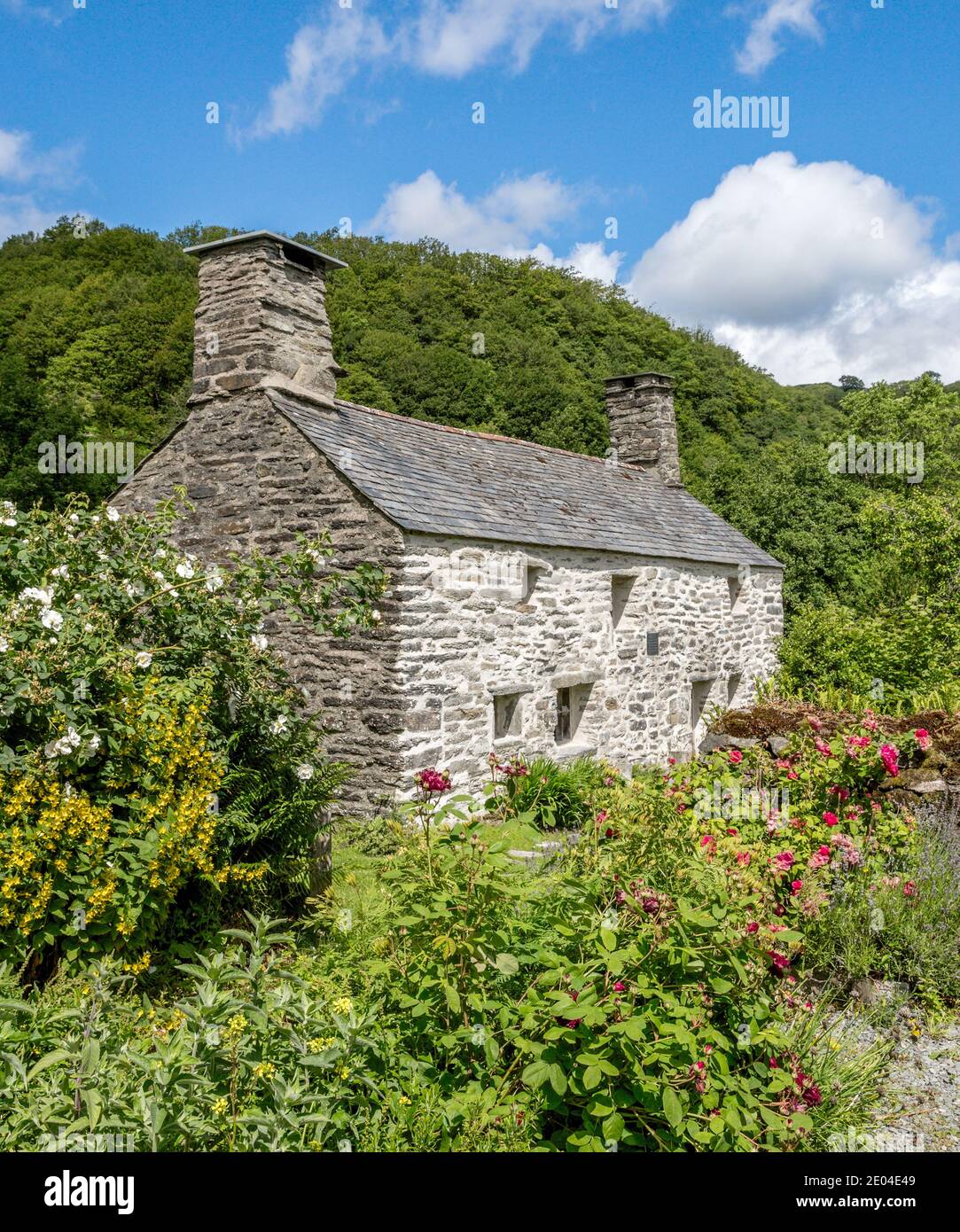 Ty Mawr Wybrnant ist ein Steinhaus in Wales und der Geburtsort von Bischof William Morgan, dem ersten Übersetzer der Bibel ins Walisische. Stockfoto