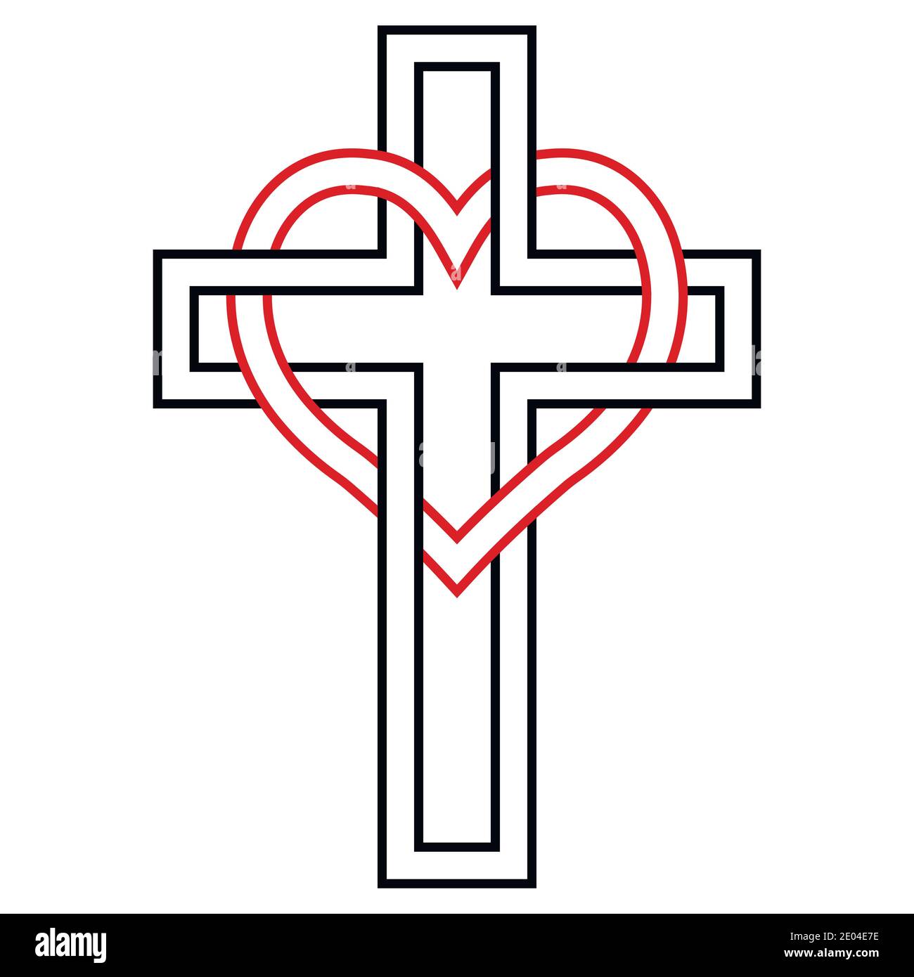 Verflechtung von Herz und christlichem Kreuz, Vektor-Symbol des Glaubens und der Liebe zu Gott. Christliches Symbol Stock Vektor