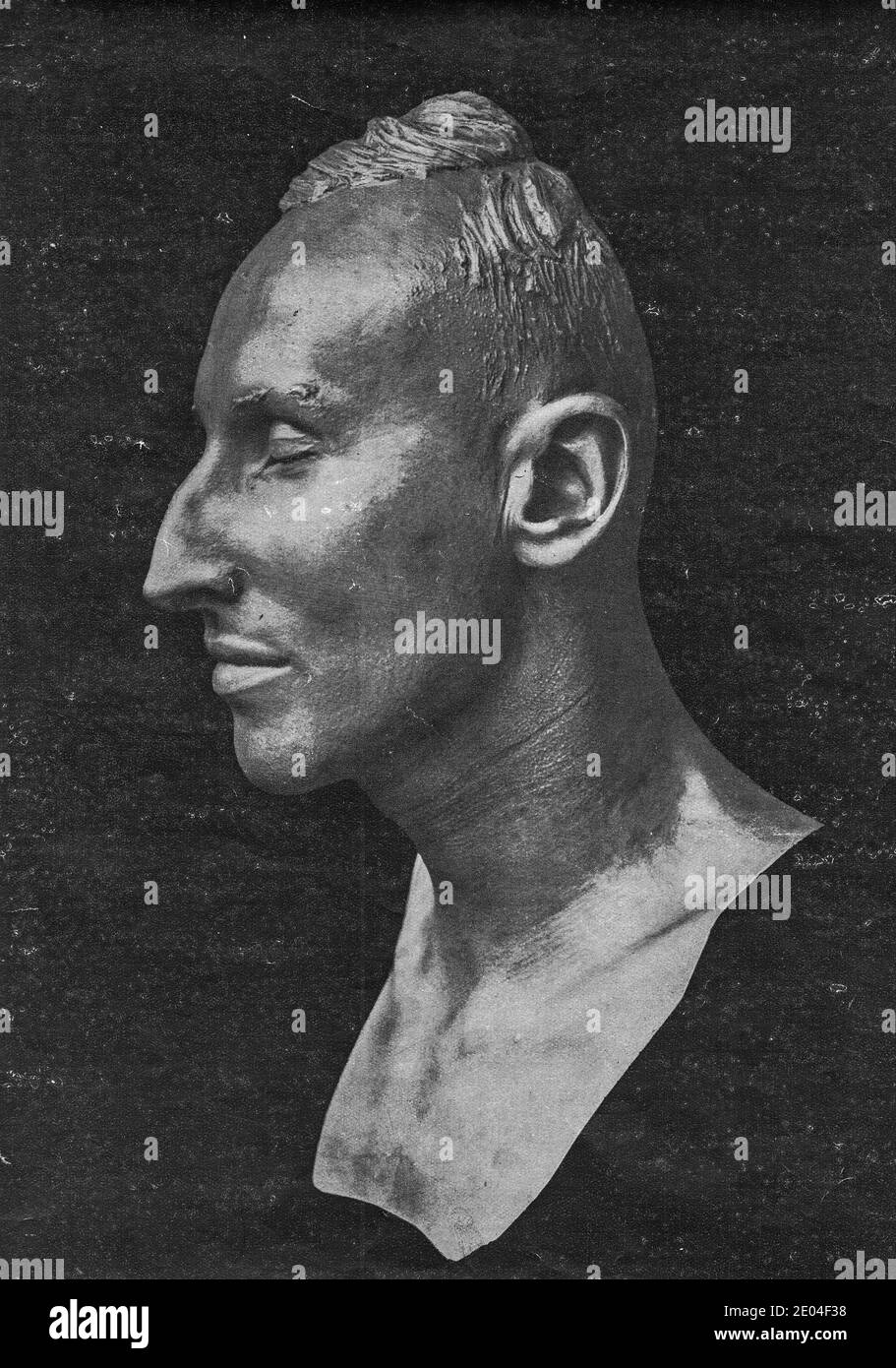 PRAG, PROTEKTORAT BÖHMEN UND MÄHREN - 1942: Totenmaske von Reinhard Heydrich, angefertigt von Prof. Franz Rotter (Bildhauer). Stockfoto