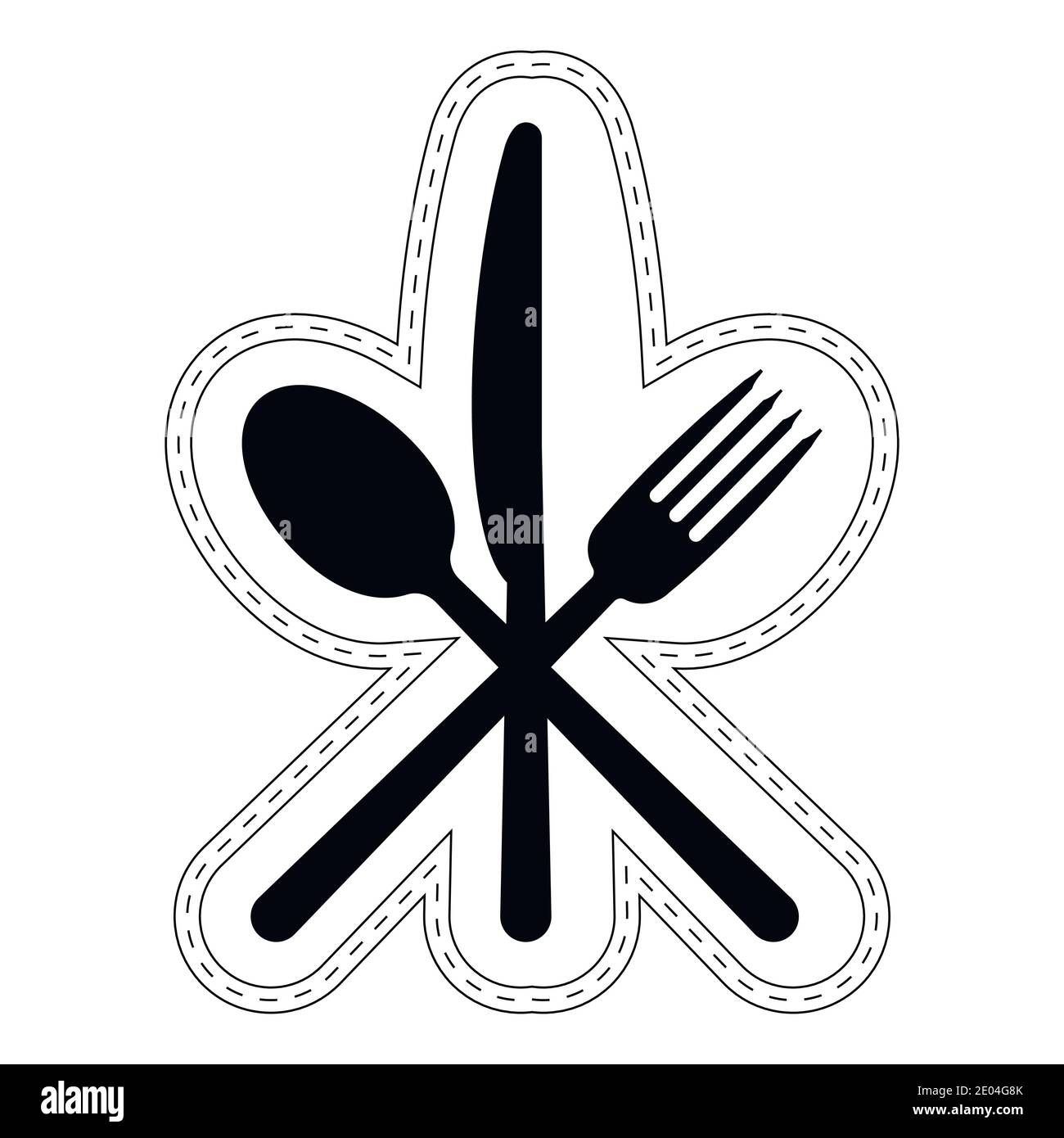 Icon Besteck Restaurant Catering, Vektor-Symbol gekreuzten Löffel Gabelmesser, Logo Schild Aufkleber Fast Food Messer Löffel mit Strich Stock Vektor