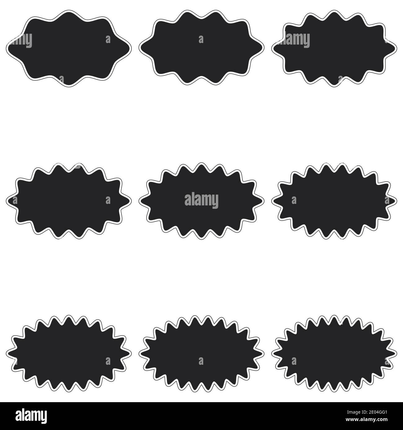 Set Sunburst Label Abzeichen Vorlagen, Formen Symbole Vektor Welle Starburst promo Explosion mit Schlaganfall, für Design Werbung Aufkleber promo Explosion Stock Vektor