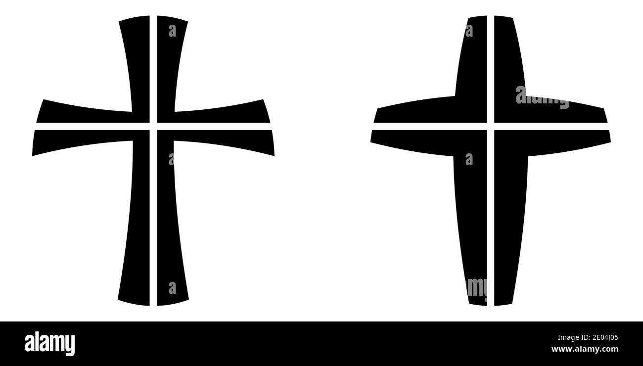 Katholische Kreuz Kreuzigung vierteilig, Vektor-Kreuz-Symbol Glaube Katholisch-orthodoxe Kreuzigung Stock Vektor