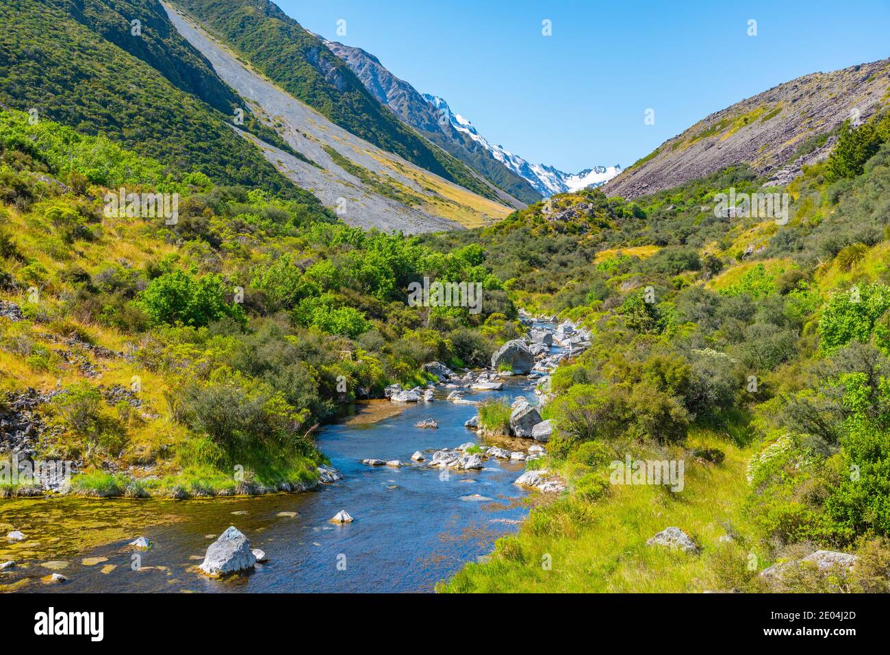 Hooker River bei Aoraki / Mt. Cook Nationalpark in Neuseeland Stockfoto