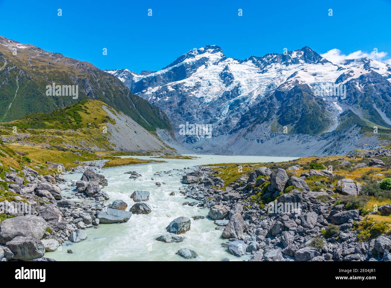 Hooker River bei Aoraki / Mt. Cook Nationalpark in Neuseeland Stockfoto