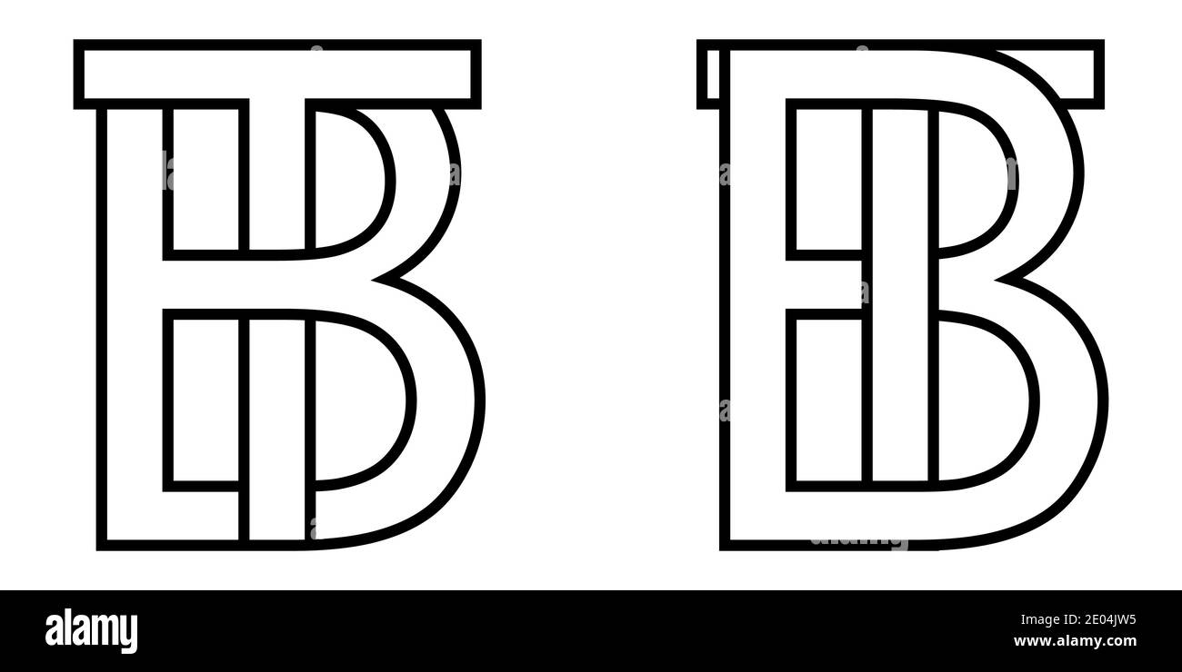 Logo Zeichen bt tb Icon Zeichen zwei Zeilensprungbuchstaben b, t Vektor Logo bt, tb erste Großbuchstaben Muster Alphabet b, t Stock Vektor