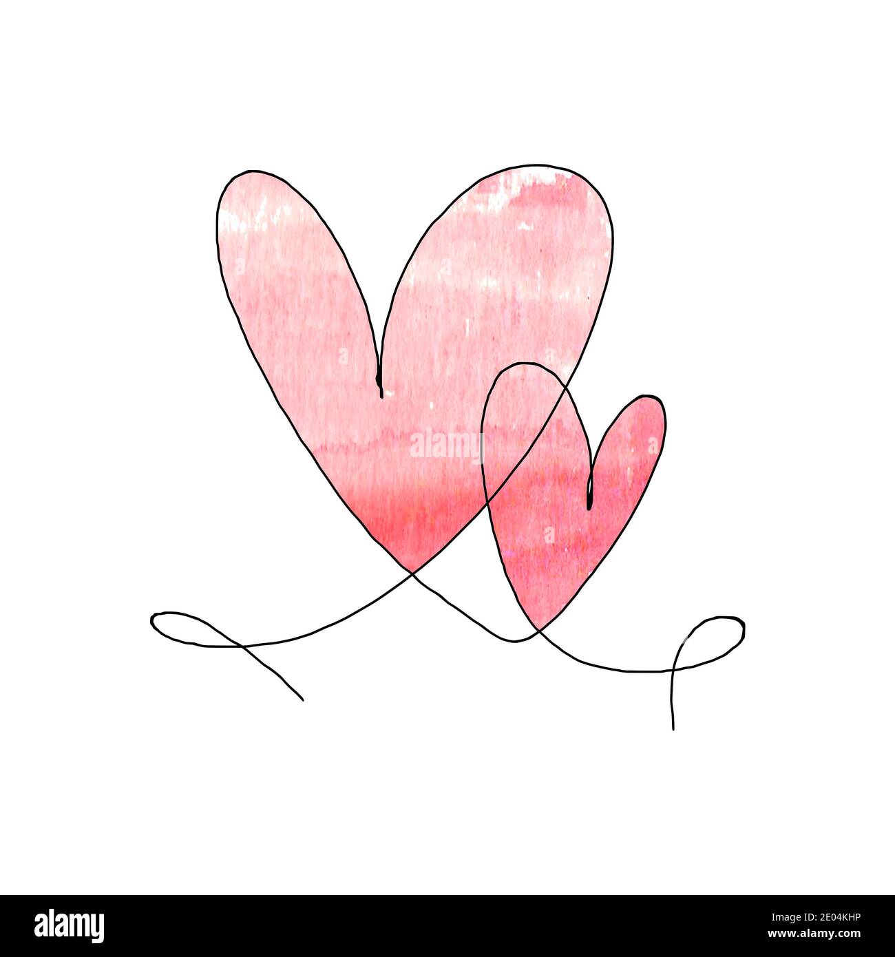 Handgezeichnet Zwei Herzen Mit Schwarzer Umrandung Und Aquarell Rot Fleck Isoliert Auf Weissem Hintergrund Kontinuierliche Linie In Form Von Herz Eine Linie Zeichnen Te Stockfotografie Alamy