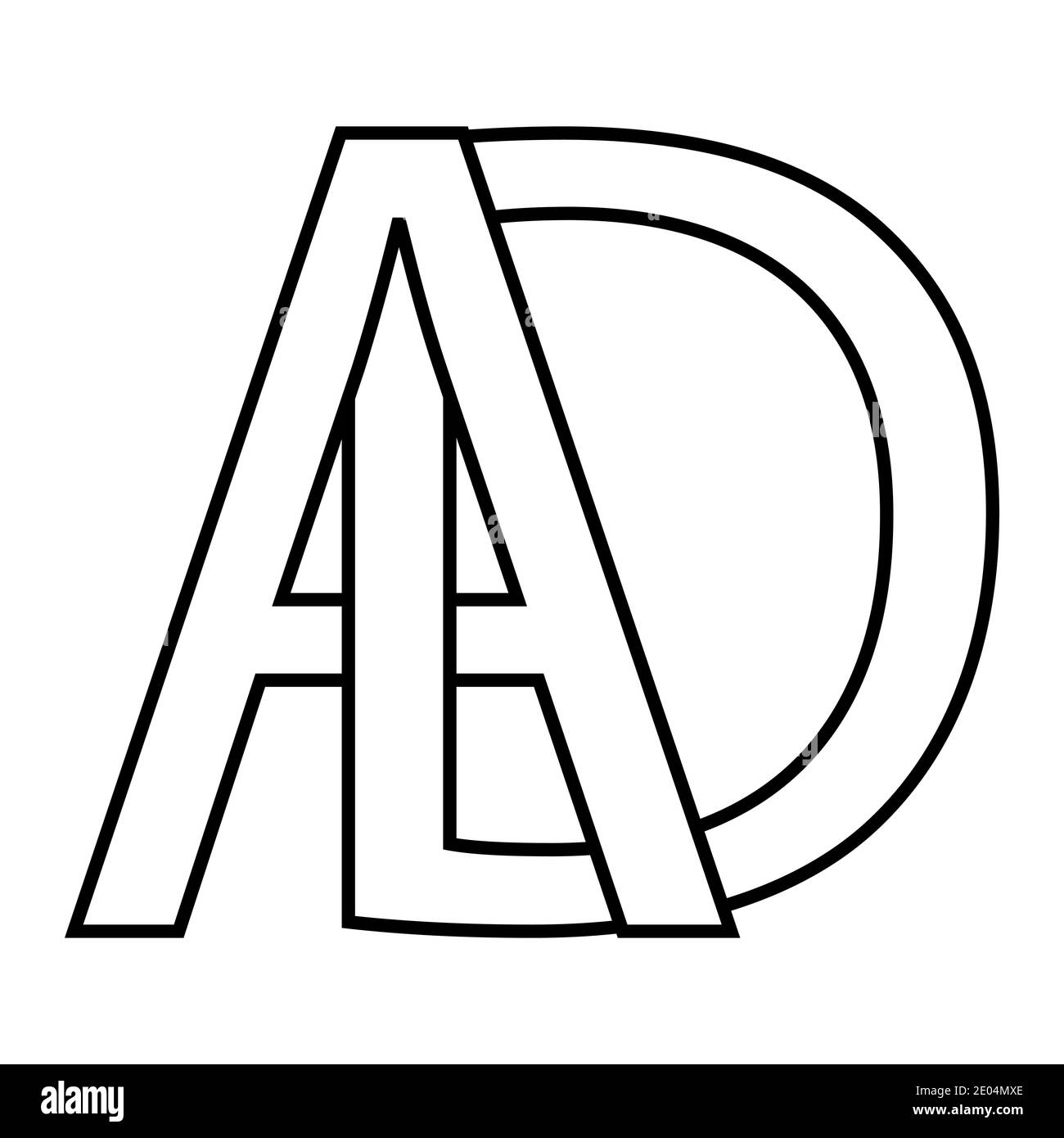 Logo-Anzeige Symbol Zeichen zwei Zeilensprungbuchstaben A D, Vektor-Logo-Anzeige erste Großbuchstaben Muster Alphabet a d Stock Vektor