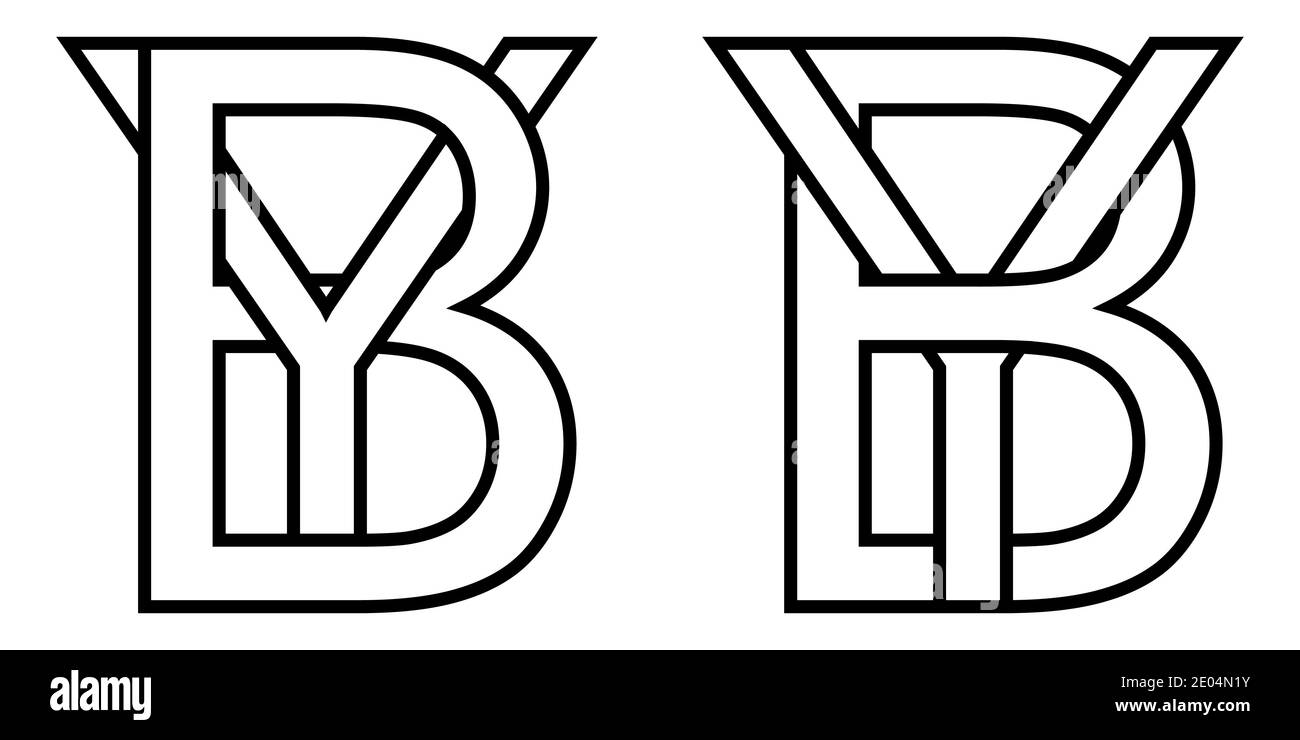 Logo Zeichen durch yb Symbol Zeichen zwei Zeilensprungbuchstaben b, y Vektor Logo durch, yb erste Großbuchstaben Muster Alphabet b, y Stock Vektor