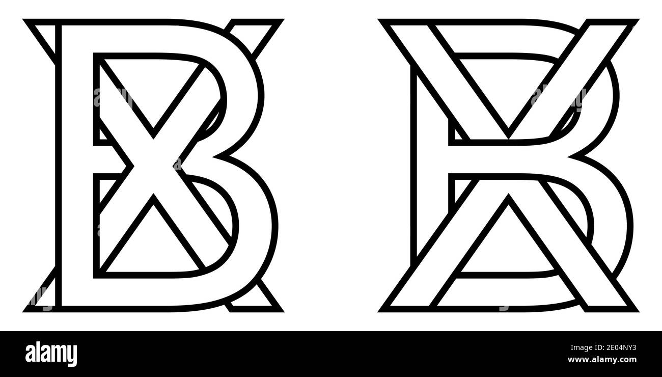 Logo Zeichen bx xb Symbol Zeichen zwei Zeilensprungbuchstaben b, x Vektor Logo bx, xb erste Großbuchstaben Muster Alphabet b, x Stock Vektor