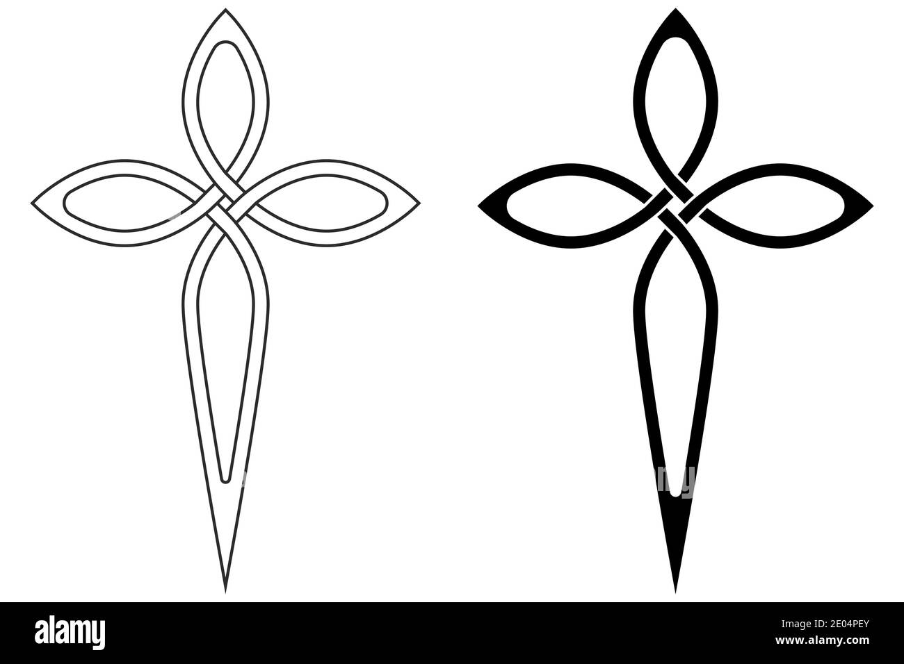Symbol Glaube christliche Kirche Kreuz anmutige Konturen, Vektor-Kreuz Symbol Zeichen des Glaubens an Gott Stock Vektor