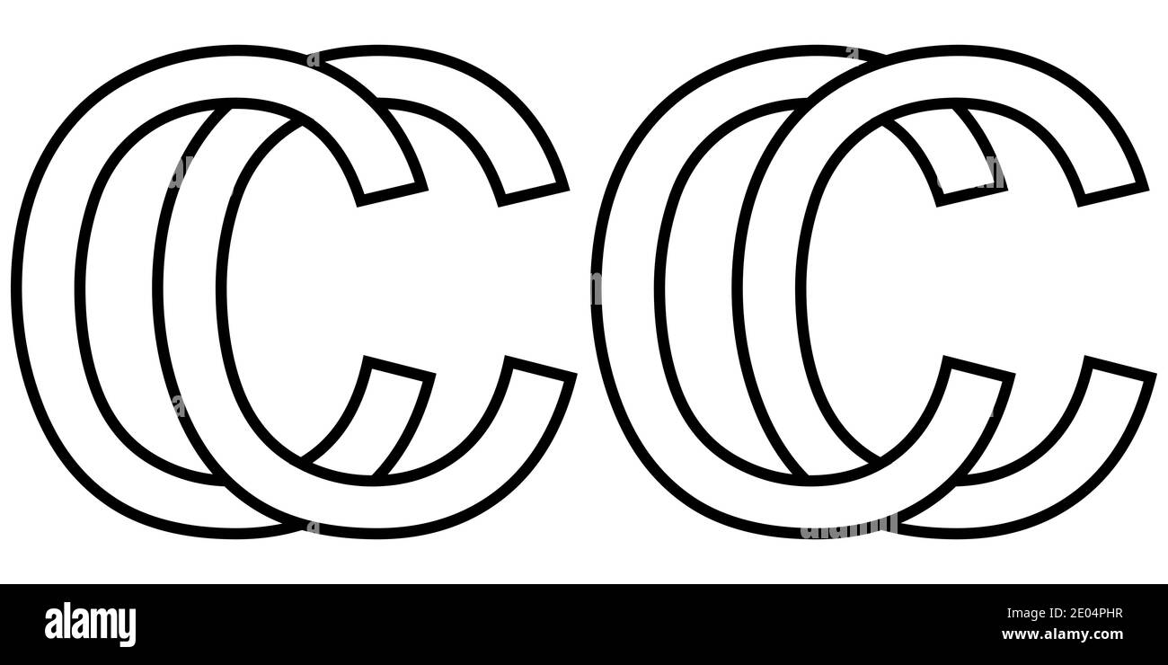 Logo Zeichen cc, Symbol Zeichen zwei Zeilensprungbuchstaben C Vektor Logo cc erste Großbuchstaben Muster Alphabet c Stock Vektor