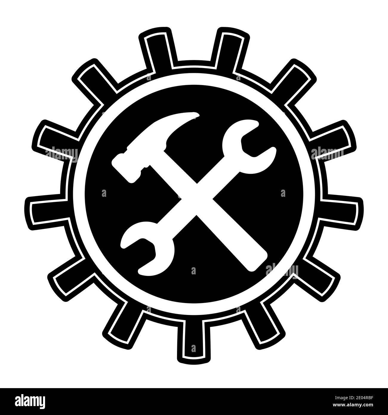 Symbol-Logo Reparatur-Wiederherstellung Vektor Getriebe Mechanismus Schlüssel und Hammer, Logo für Reparatur-Service Stock Vektor