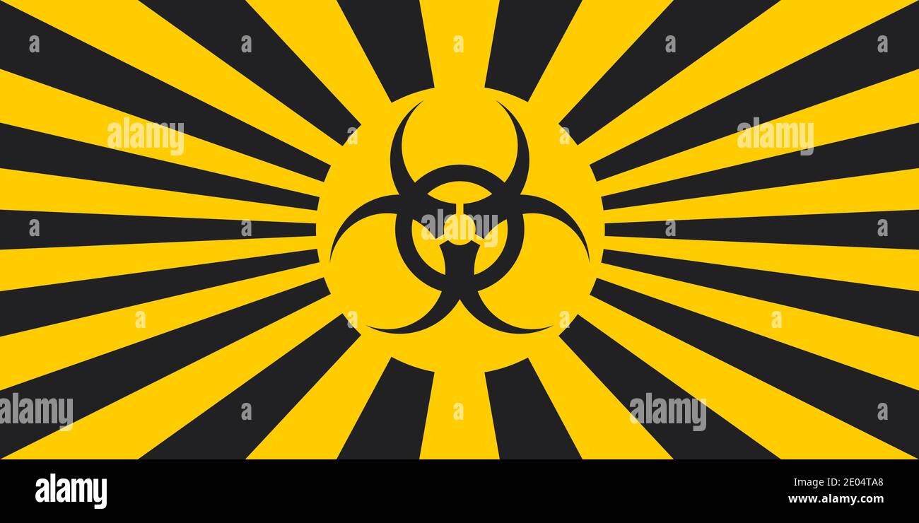 Horizontaler Hintergrund schwarz und gelb Strahlen Gefahr ncov Symbol, Vektor Quarantäne Banner Warnung vor der Gefahr Contracting covid Coronavirus Stock Vektor