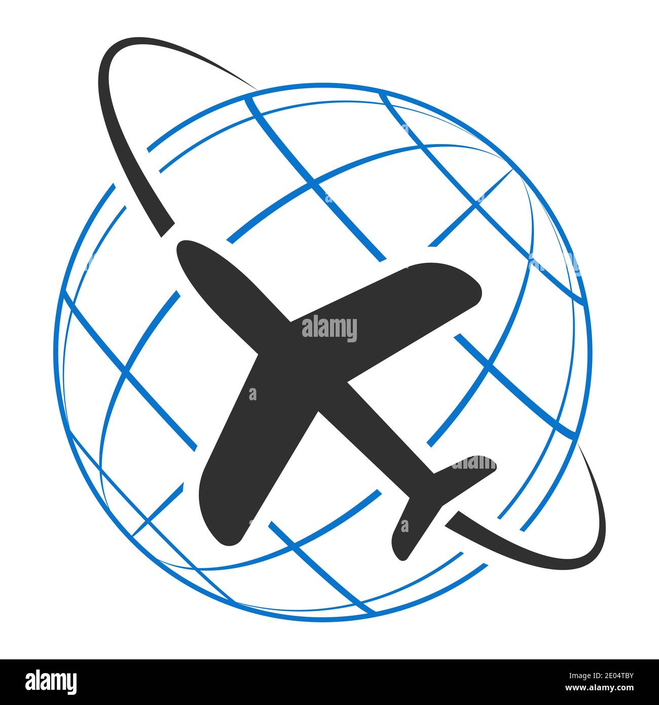 Logo Symbol Flugzeug fliegen um die Erde, Vektor-Zeichen Symbol Tourismus und Reisen, Konzept der Weltreise, Tourismus und Erholung Stock Vektor